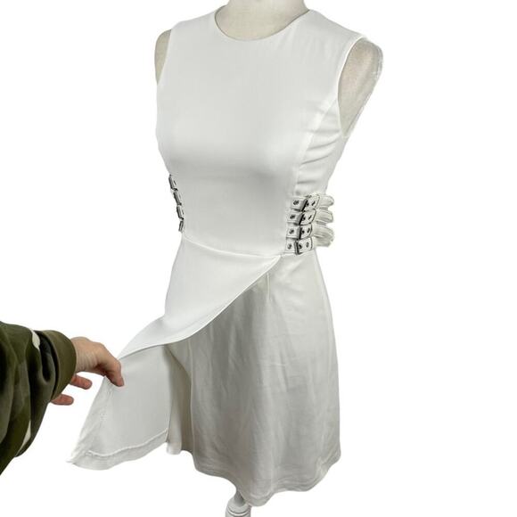 A.L.C. Women's Size 0 Anderson Crepe Mini Dress Buckle Waist Detail Coastal - Picture 4 of 14